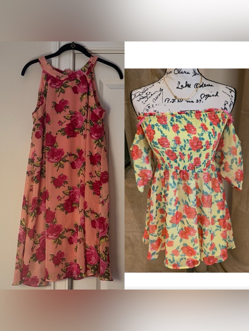 BUNDLE! Betsey Johnson - Pink Floral Swing Dress Rose Print & Yellow Rose Minis
